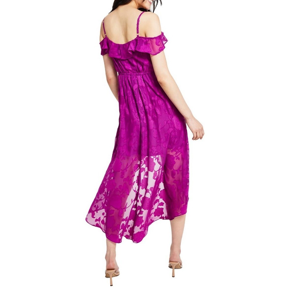 BCX Off-The-Shoulder Ruffled Asymmetrical-Hem Jacquard Dress Women's XS Pink NWT - Picture 2 of 10